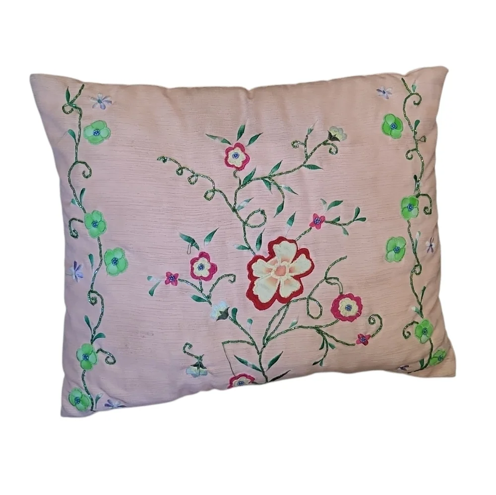 ITR Floral Embroidered Vine Beaded Pillow